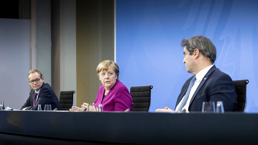 Bundesregierung: Merkel, Söder, Müller, bei PK