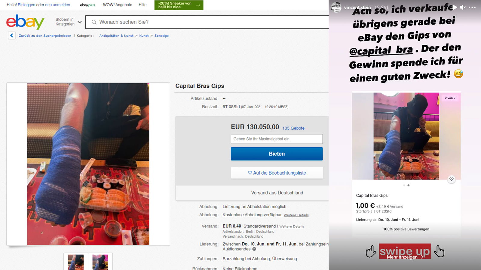 Capi verkauft Gips Arm