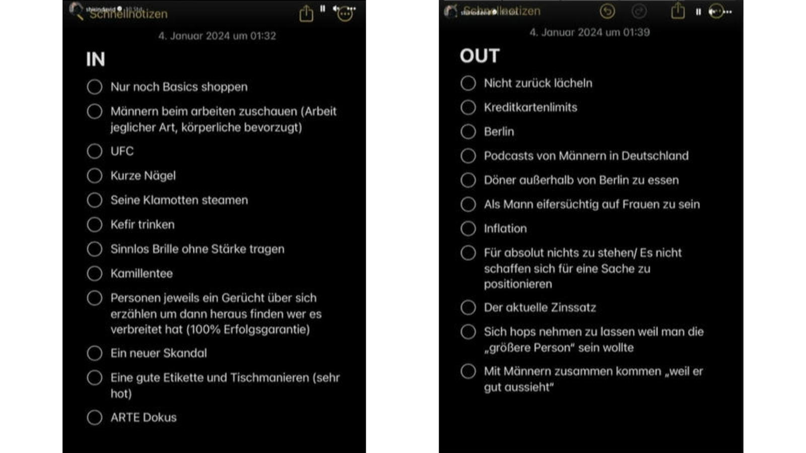 Collage der Neujahrsvorsätze von Shirin david