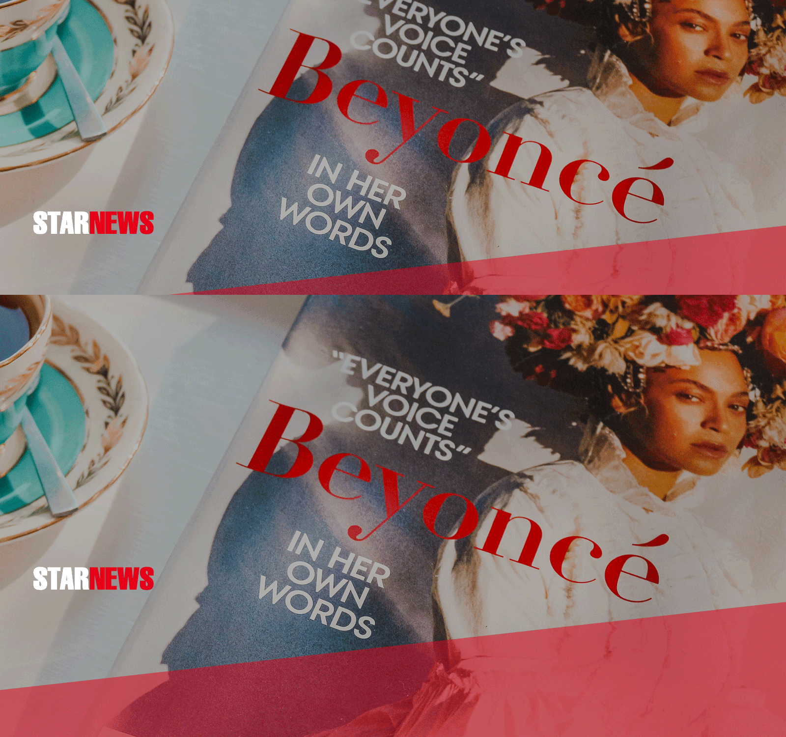 KissFM Star News Headerbild mit einem Magazin auf dem Beyonce abgebildet ist und auf dem steht In her own words im Hintergrund